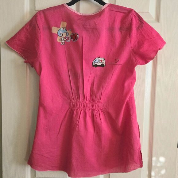 tokidoki by Koi Donutella Pink Heart Scrub Top Small - Picture 5 of 6